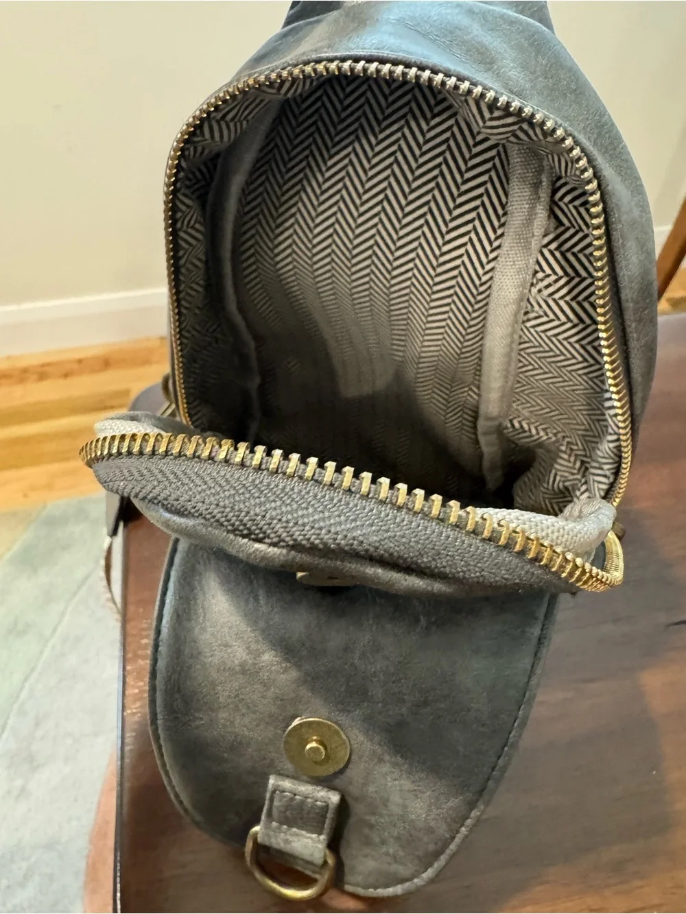 Janela Bay Antique Bronze Green Faux Leather Travel Sling Bag Crossbody